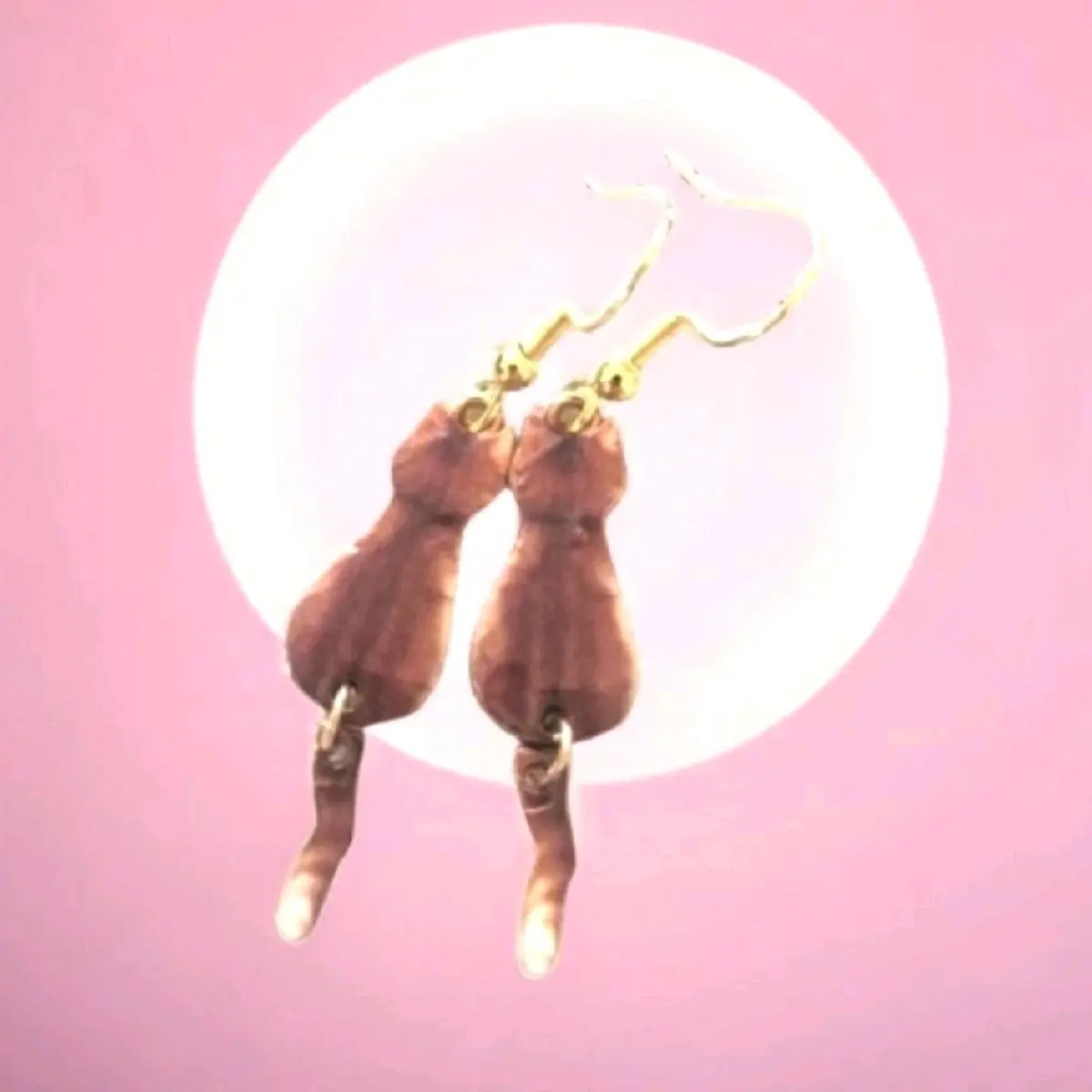 Kitty Cat Orange Tabby Dangling Hook Earrings