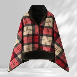 Wearable Polar Fleece Shawl Blanket Button Closure Sleeveless Plush Cape Warm Cozy Accessory For Home And Office Use