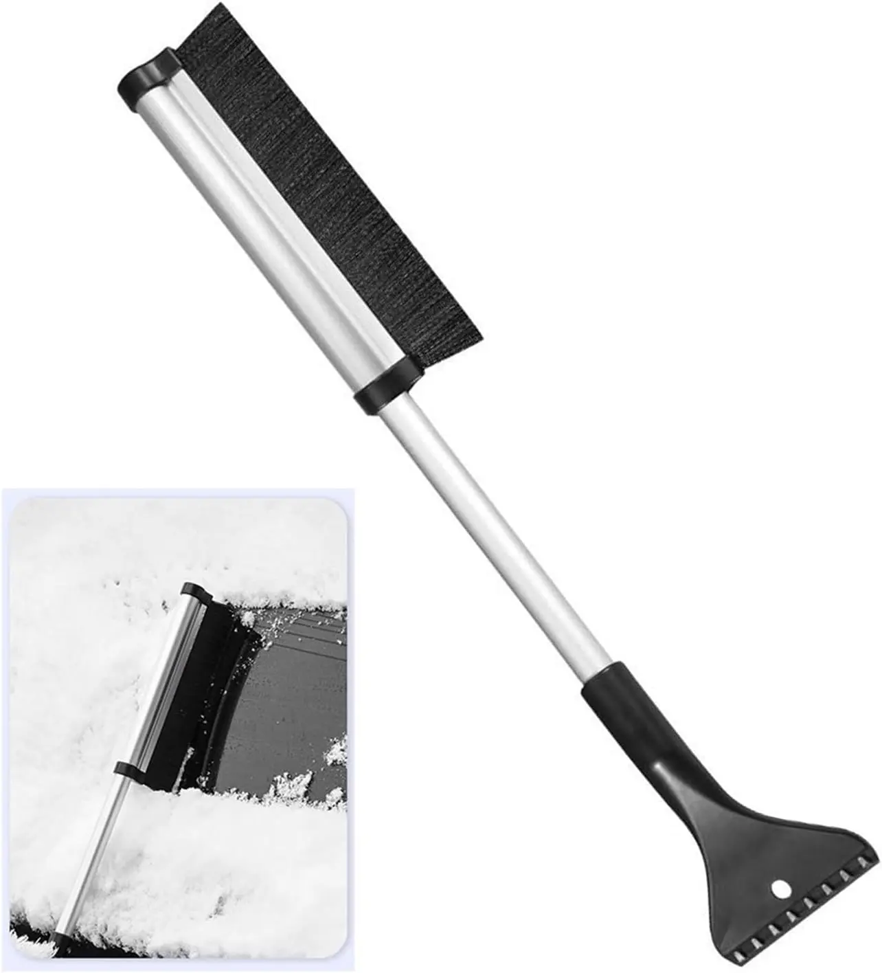 Extendable Snow Brush and Ice Scraper 2 in 1 Telescopic Car Windshield Snow Removal Tool with Built In Scraper for All Vehicles