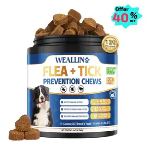 【SALE】WEALLIN Flea & Tick  Prevention Chews for Dogs – Natural Formula with Coconut Oil & Flaxseed – 120 Soft Chews – Daily Support for All Breeds & Sizes – Gentle Vet-Formulated – Free Gift Included - Animal Safe