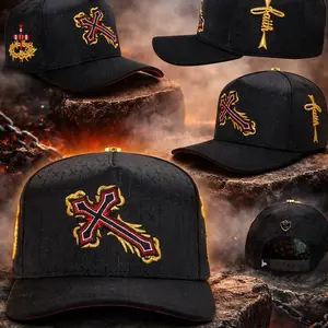 Ferreti Hats Premium Quality FT166 Cross Baseball Cap for Men High-Quality Black Cap with Unique Cross Design One-Size-Fits-All Fashion Statement