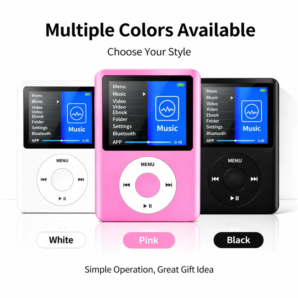 Lightweight MP3 & MP4 Player | 8GB Built-in Storage, Color LCD Screen, Expandable Micro SD Slot, USB Rechargeable, Portable Music Player for Study & Travel