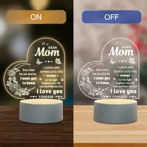 Dear Mom Night Light, 2D Acrylic Heart Shaped Rose Butterfly Lamp, Personalized Gift for Mom, Warm White LED Desk Lamp, Mother's Day Birthday Christmas Thanksgiving Gift for Mom, USB Powered Night Light