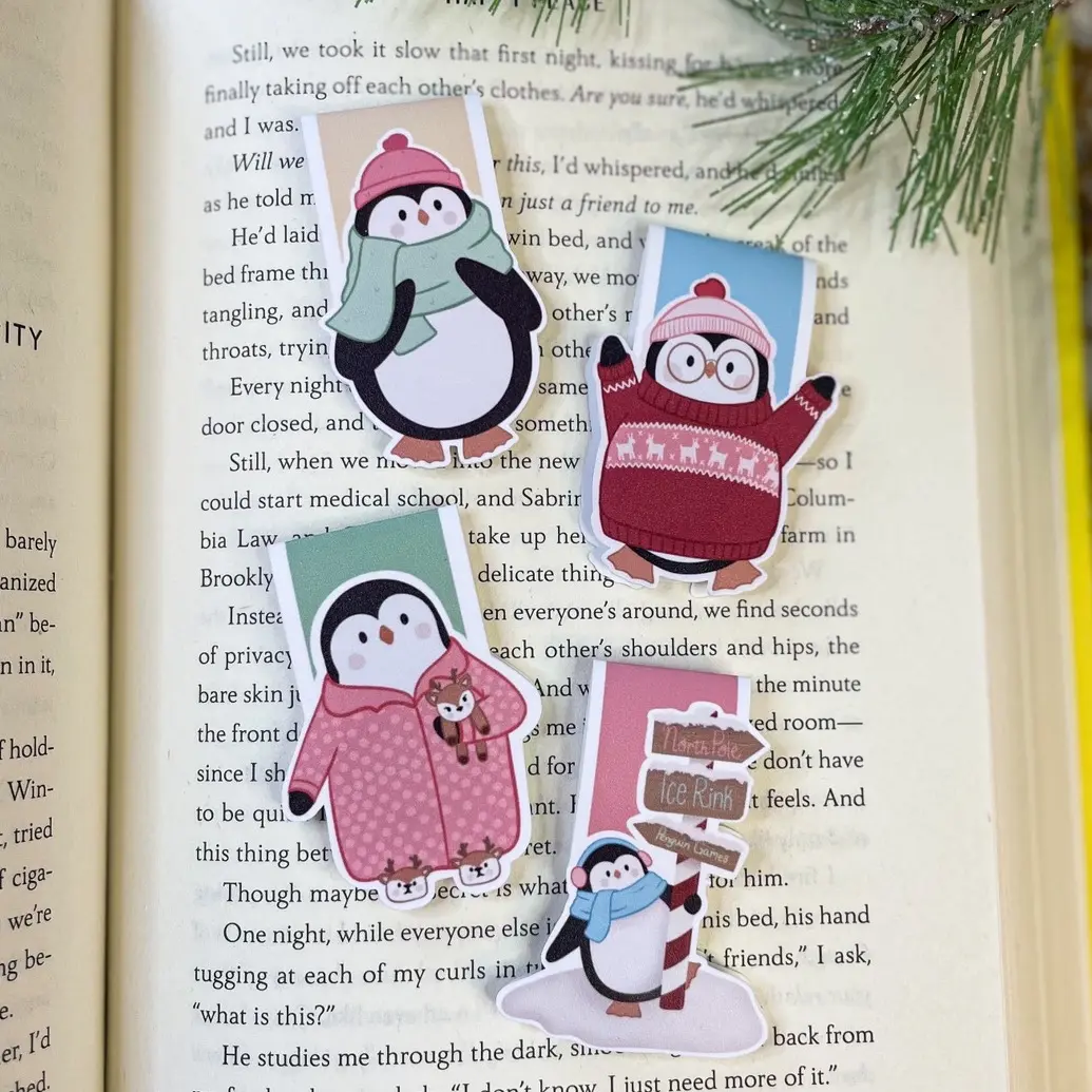 Holiday penguins magnetic bookmarks