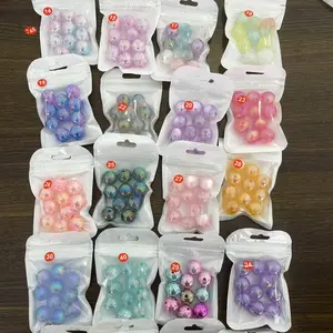 Two-color resin round bead built-in imitation pearl Armyberry ball straight hole beaded accessory DIY earrings necklace mobile phone chain match