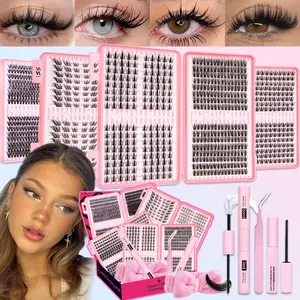 4-Pack Large Capacity Lash Books Set, 30D60D80D100D&Wispy&Manga&Cateye&Clean, Lash Clusters Kit, Natural Long Lasting Waterproof False Eyelashes, Beginner Friendly, Includes Bond&Seal &Remove&Eyelash Tweezers and Headband