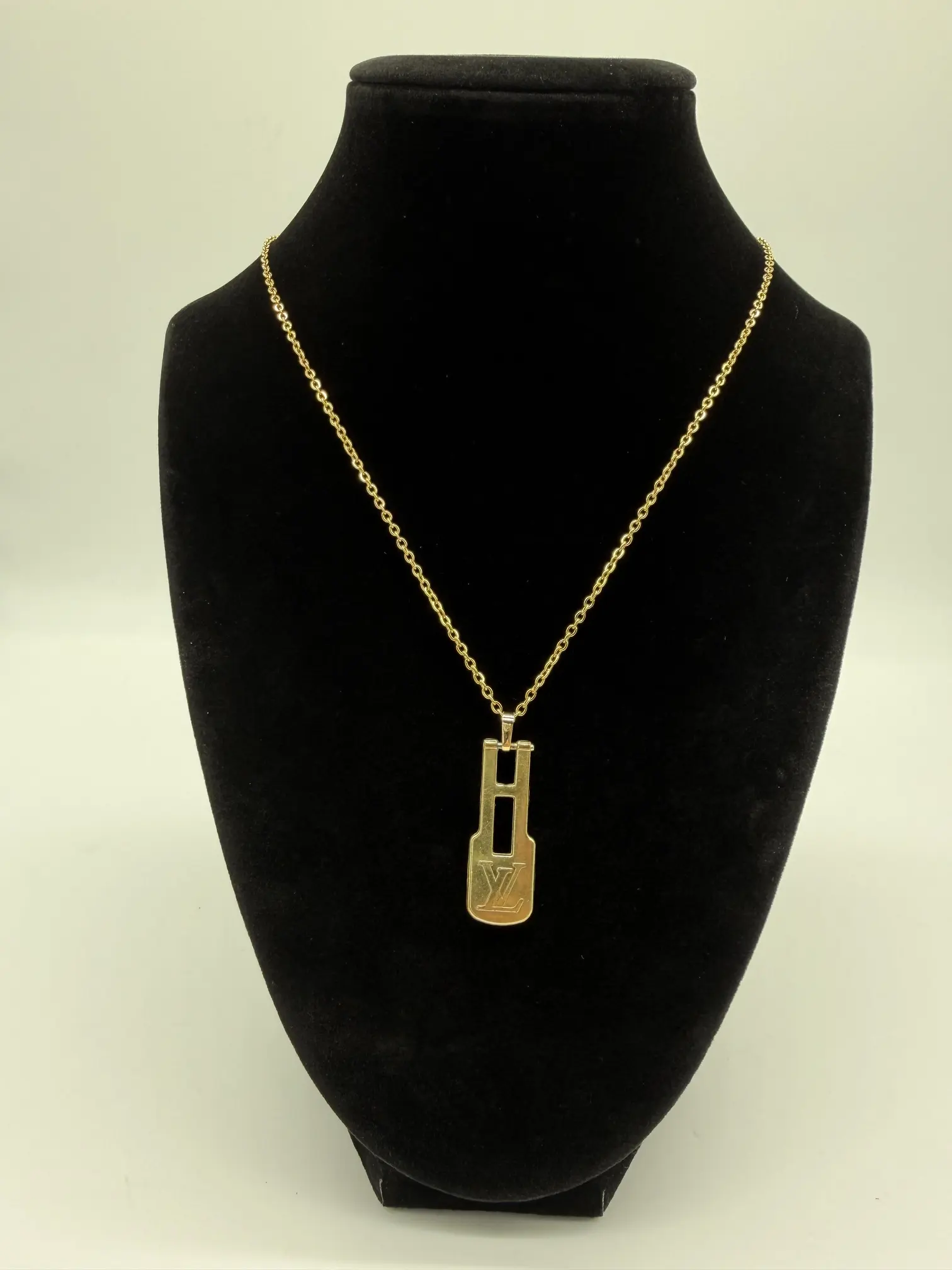Pre-owned Louis Vuitton Brass Bag Accessories Up Cycled/Handmade LV Zipper Pull on Stainless Steel Necklace