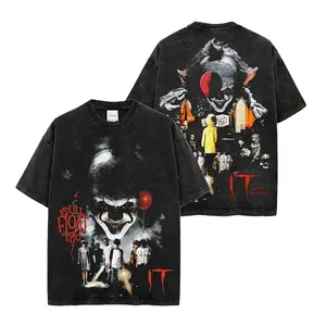 'You’ll Float Too' Pennywise - IT Horror Movie #2 Premium Acid Wash, Cotton T-Shirt, Dancing Clown Shirt, Pennywise Horror Shirt, Horror Movie Shirt, Hallowenn Scary Shirt, Horror Fan Gift