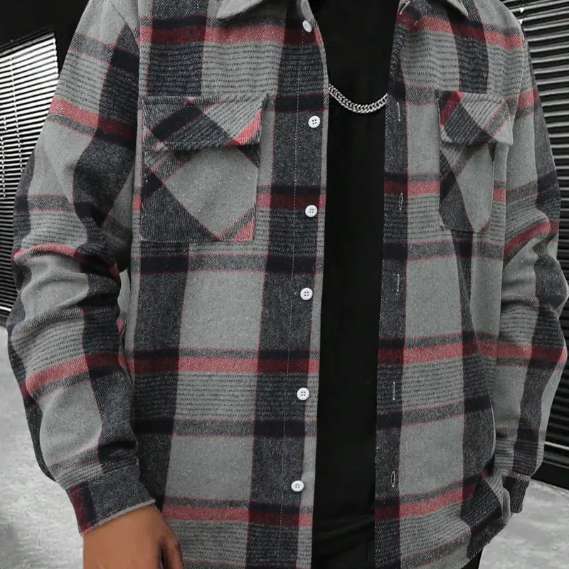 Men's Plaid Print Button Front Shirt, Casual Streetwear Shirt, Regular Fit Casual Long Sleeve Collared Top for Winter, Men's Clothes for Daily Wear, Casual Fashion Shirt