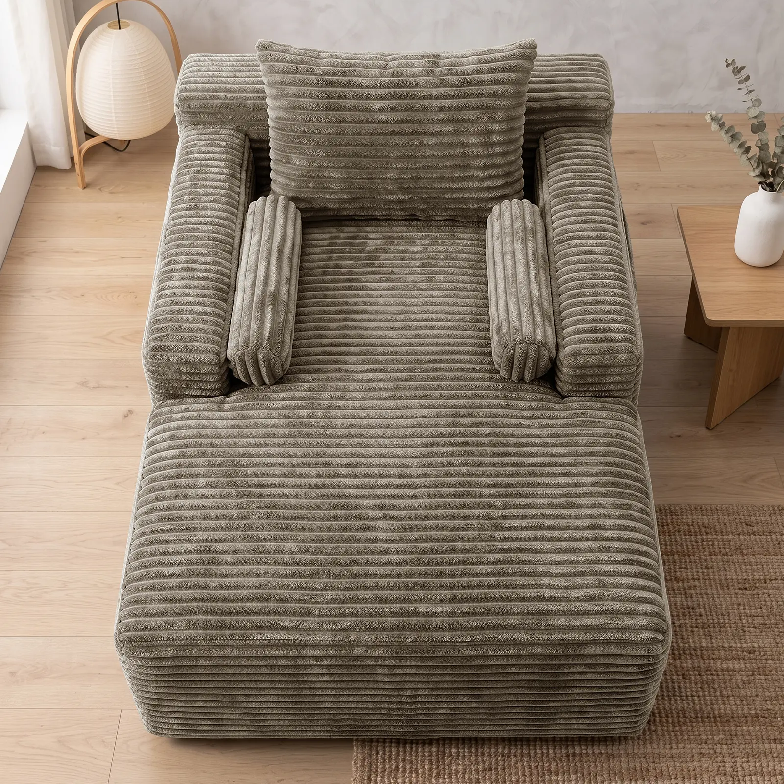 ELHRSWW Modern Oversized Chaise Lounge Cloud Sofa, Premium Ribbed Corduroy Boneless Modular Couch, Spring-Free High-Density Sponge, Ergonomic Full-Body Support, No-Assembly Required, Deep-Seat Furniture for Living Room, Bedroom