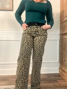 Risen High Rise Wide Leg Leopard Jeans