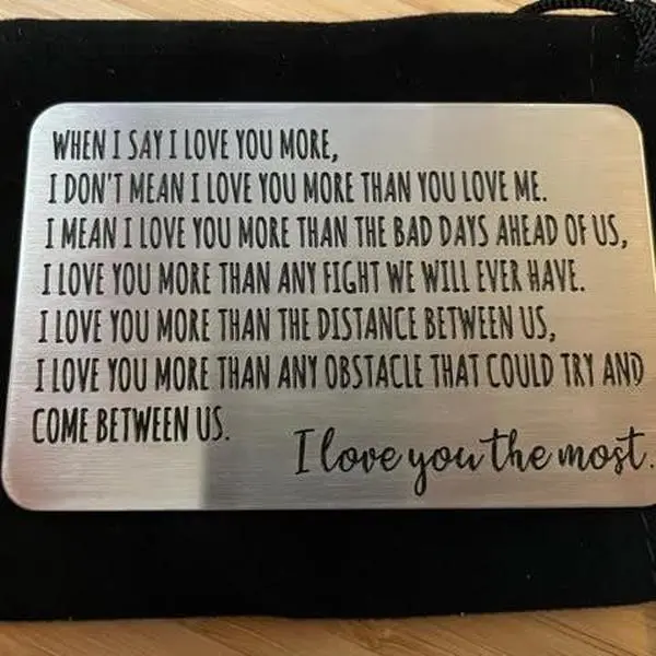 Engraved Stainless Steel Metal Wallet Insert Card Anniversary, Love Note