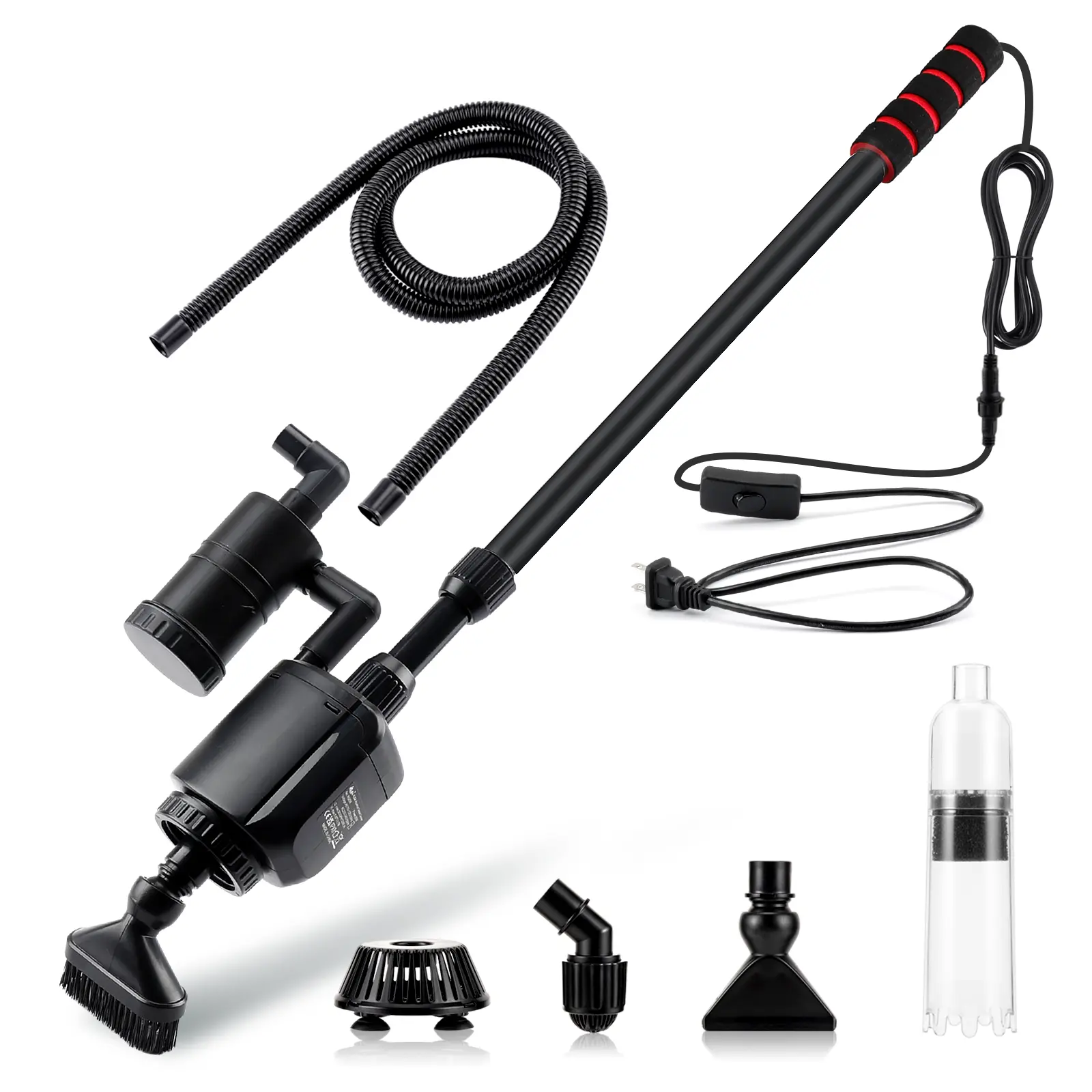 AQQA 6 in 1 Electric Aquarium Gravel Vacuum Cleaner, Automatic Fish Tank Water Changer Sand Washer, 320GPH 20W Water Filter Pump for Water Changing, Sand Cleaning & Water Circulation— Not suitable for fine sand (risk of clogging)