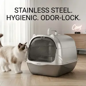 Portable Hooded Cat Litter Box with Handle | Odor Control & Anti-Tracking Pet Toilet Leakproof & Travel-Friendly Pet Essential Secure Space Covered Cat Litter Box with Top Handle