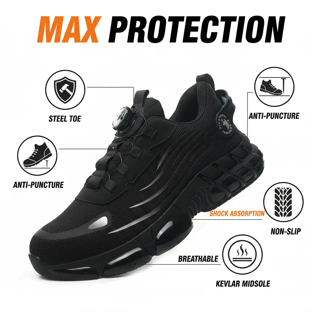 Men's Engineering Safety Shoes Steel Toe Protection Mesh Breathable Work Sneakers Durable Anti-Slip Comfort Fit All Seasons Casual Striped Design Elastic Closure Non-Slip EVA Sole Industrial Construction Protective Footwear Puncture Proof Sneakers