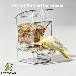 No Mess Bird Feeder for Cage, Full Clear Automatic Parrot Feeder No Spill Acrylic Bird Cage Feeder, Cage Accessories for Parakeets, Cockatiels, Budgies, Finches, Lovebirds, Parrotlets & Canaries,Small Pet Bird Cage