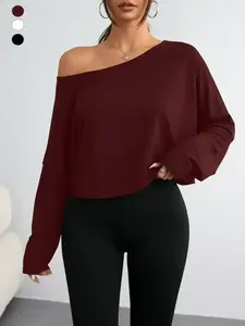 Women's Sexy Loose-Fit Long Sleeve T-Shirt, Shoulder-Hole Design, Spring & Fall Casual Wear, Vacation Daily