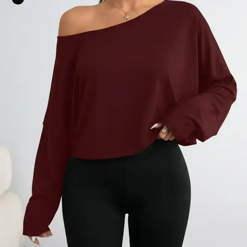 Women's Sexy Loose-Fit Long Sleeve T-Shirt, Shoulder-Hole Design, Spring & Fall Casual Trendy Wear, Vacation Daily