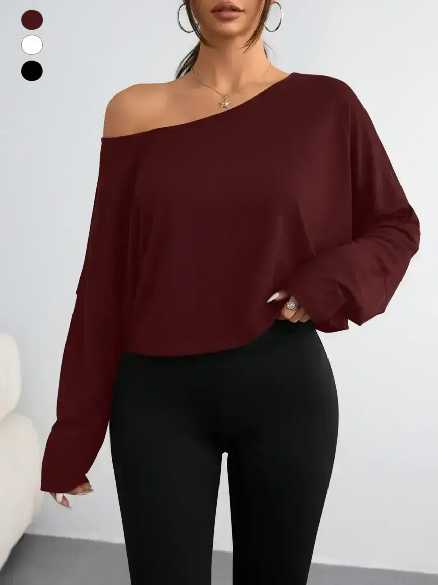 Women's Sexy Loose-Fit Long Sleeve T-Shirt, Shoulder-Hole Design, Spring & Fall Casual Wear, Vacation Daily
