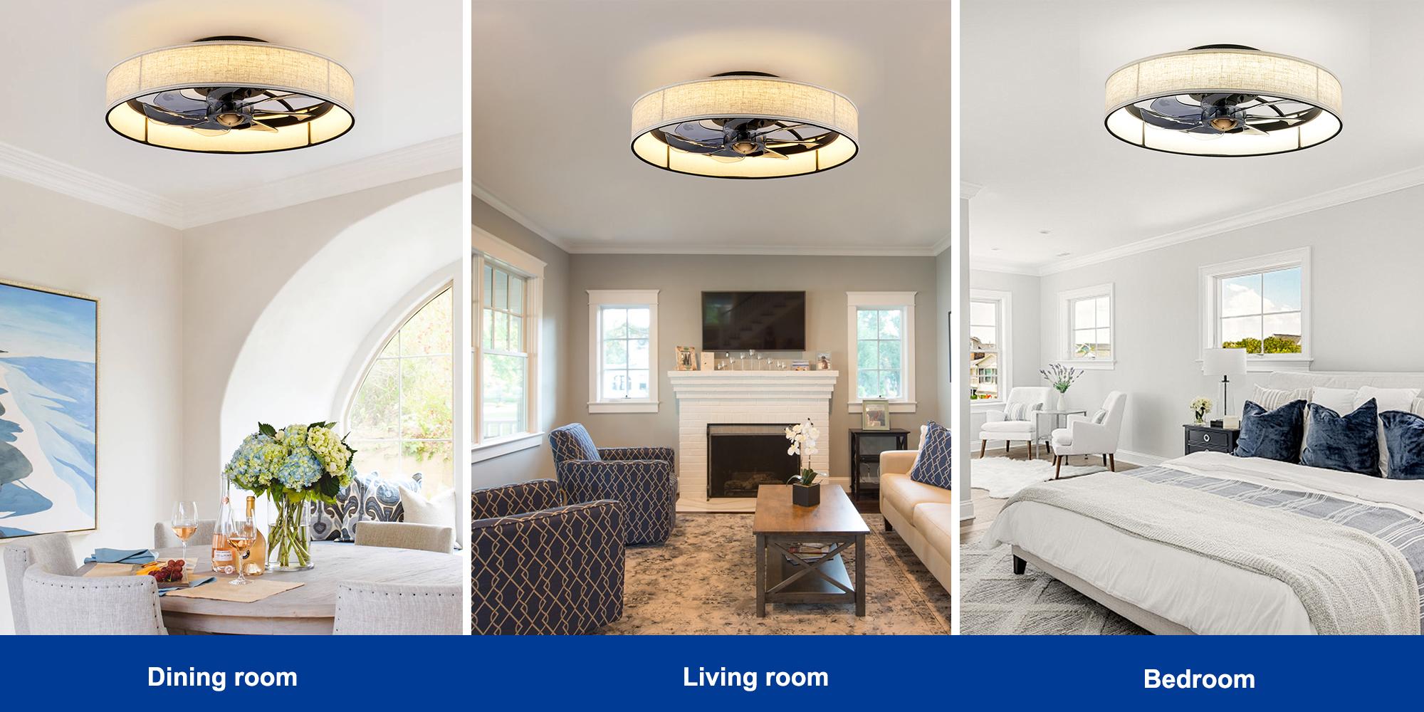 Garwarm Flush Mount Caged Ceiling Fan with Light, Modern Farmhouse Ceiling Fans, Dimmable LED,6 Speeds, Low Profile Ceiling Fan for Bedroom,Living Room,Kitchen,Children's Room