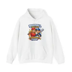 Baseball Mom & Son Hoodie – "Unstoppable Team" Graphic Pullover