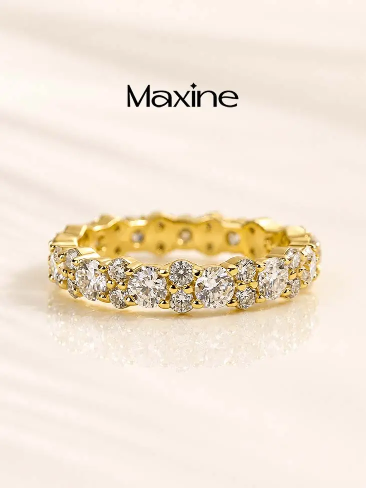 MAXINEJEWELRY 2.0Ct Full Eternity Solitaire Wedding Band, Yellow/White Gold Plated 5A Cubic Zirconia Women's Bridal Ring Jewelry for Proposal, Anniversary, Solitaire Ring