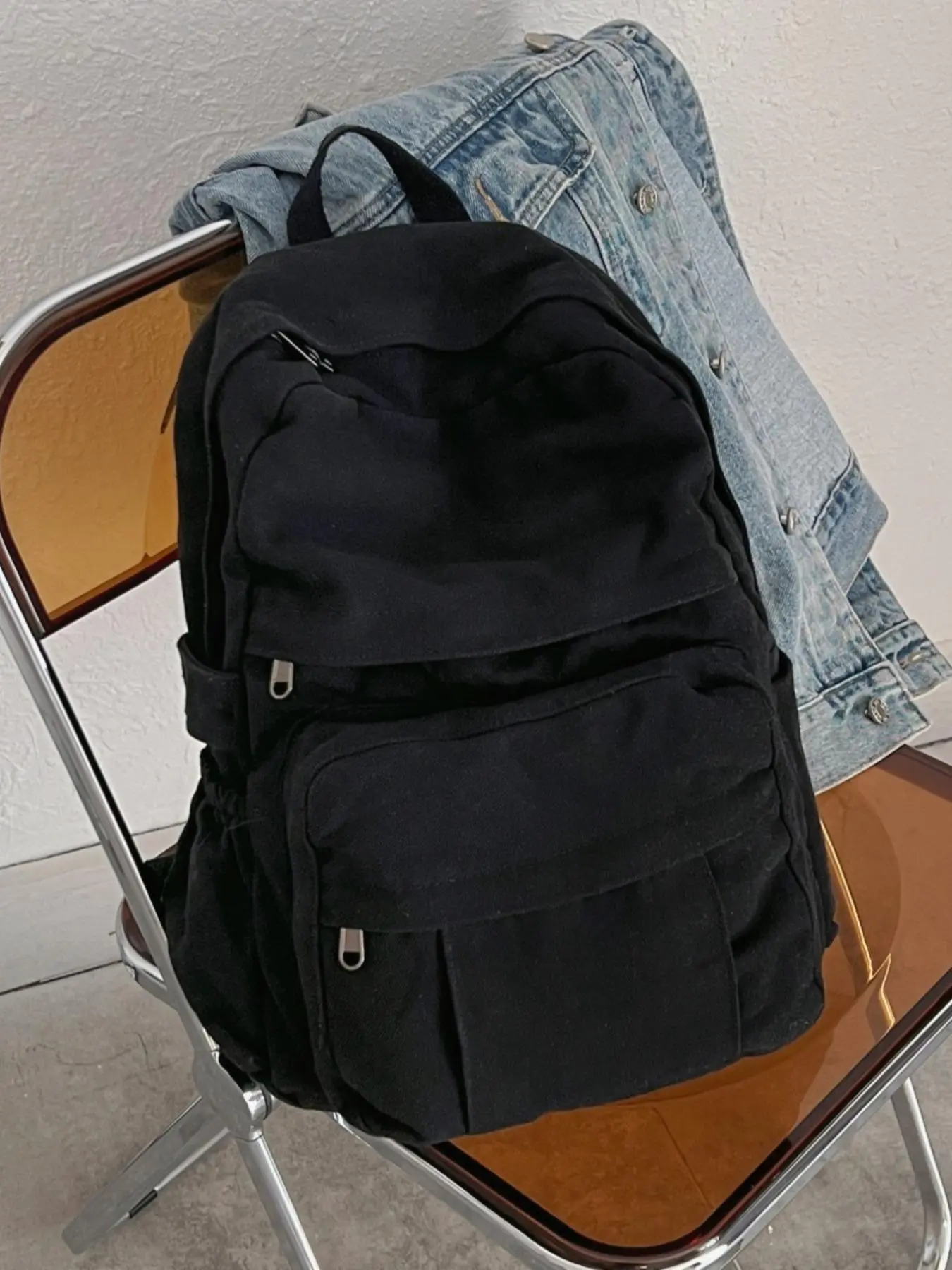 Casual Plain Canvas Durable Adjustable Backpack, Portable Zipper Backpack, Minimalist Leisure Style Backpack for Women & Men for Daily Use