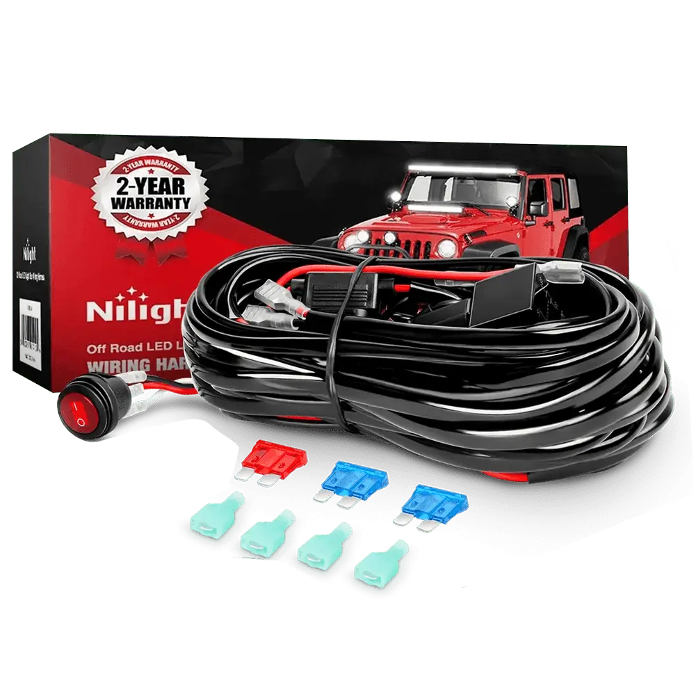 Nilight 16AWG PVC Installation Cable Wire Harness Kit - 10FT, 2 Leads, 12V 3-Pin Rocker Switch, 3 Fuses, 4 Spade Connectors for Cars, Buses, Motorcycle Lights Accessories, Motorcycles