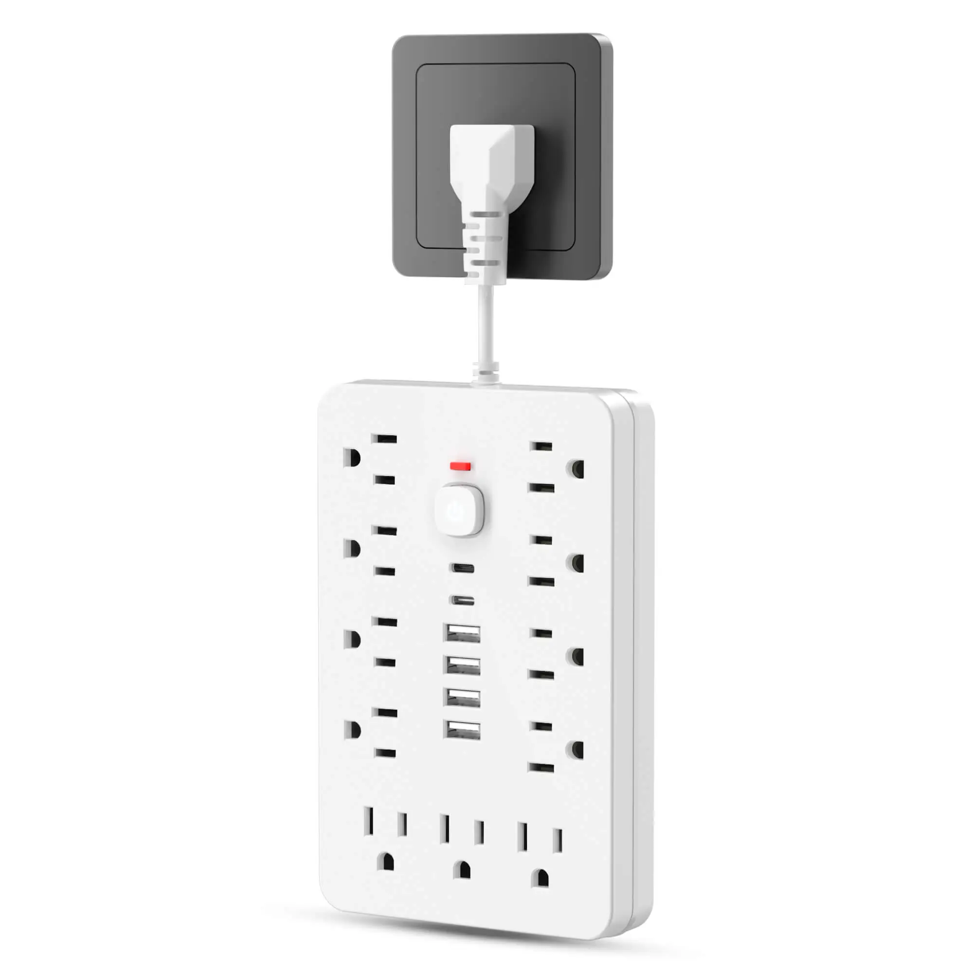 17-in-1 Surge Protector Power Adapter, Multi-outlet Wall Socket with 4 USB Outlets & 2 Type-C Outlets & 11 AC Socket Outlets, Suitable for Home, Offic