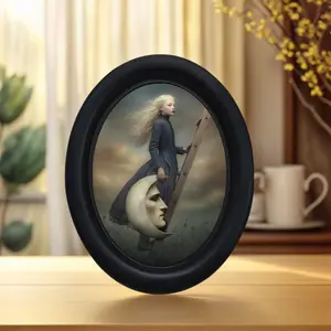 Gothic Retro Girl Moon Frame Art, Surreal Horror Oval Frame, Dark Academy Style, Halloween Christmas Thanksgiving Decor, Room Decoration