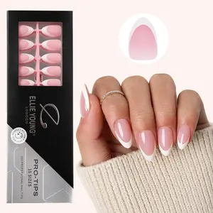 ELLIE YOUNG PRO-TIPS Short Almond White French Tips with Pink Base, 160pc Press-On False Nails Kit – 16 Sizes, Matte Gel Acrylic Look, Soft Gel DIY Extensions