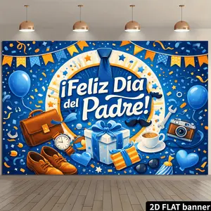 2D Flat Banner Polyester Photography Backdrop, HD Digitally Printed Soft Lightweight Foldable Background Cloth for Father's Day Party Decoration, Photo Booth, Portraits, Video Studio, and Livestream Background, with blue balloons,