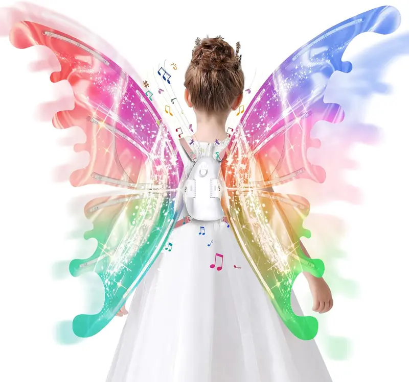 Electric LED Fairy Butterfly Wings with Lights & Music, Light Up Moving Costume Wings for Girls & Women, Multicolor Princess Dress Up Toy for Halloween, Birthday, Christmas, Party, Cosplay & Role Play