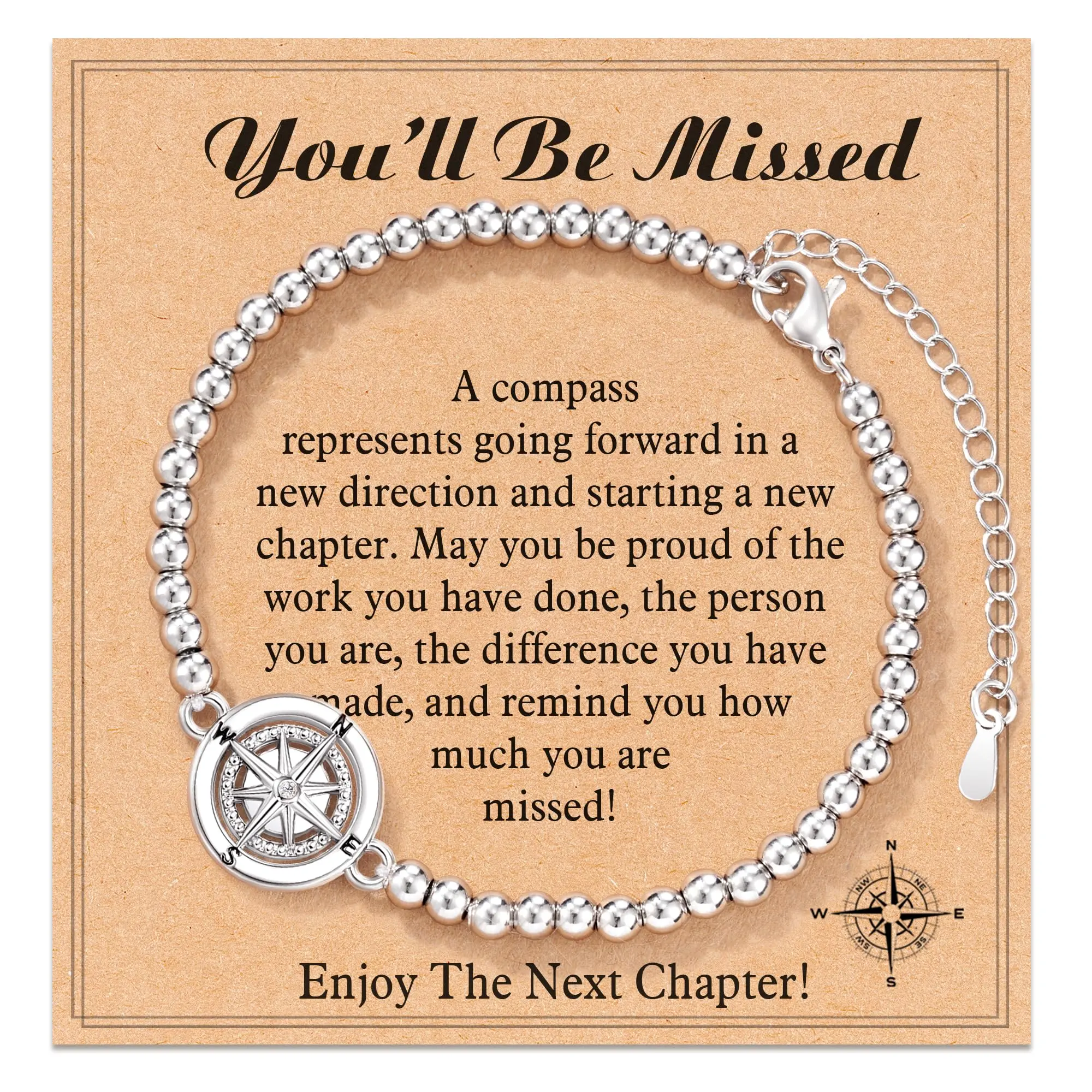 Retirement Gifts for Women Coworker Leaving Gifts, Compass Bracelet You Will Be Missed Farewell Going Away Goodbye Gifts for Coworker Friends Her Woman Manager Boss Teacher Employee Trendy All-match