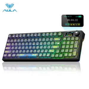 [Version 2.0]AULA F98Pro V3 Black Transparent Wireless Mechanical Keyboard, 99-Key Creamy Gasket Keyboard with Transparent Keycaps, Tri-Mode Bluetooth/2.4G/USB-C, RGB Backlit Gaming Office Keyboard