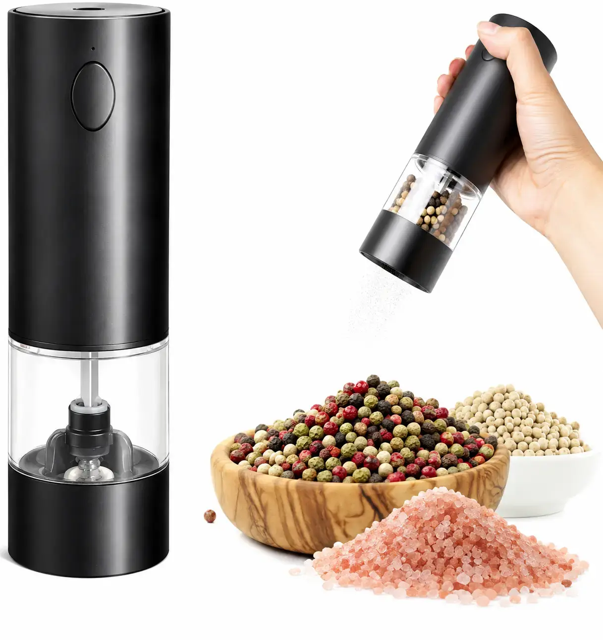 Electric Pepper Mill, Adjustable Coarseness, Salt and Pepper One-Handed Grinder, USB Rechargeable, Easy to Clean – Grinder Only (Salt & Pepper Not Included), Suitable for Kitchen, Dining, BBQ, Camping