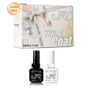 JR New Bottles Top Coat Base Coat 15 ml Gel Polish Set-Upgrade No Wipe Extra Glossy Top Coat Finish for Gel Nail Polish, Soak Off UV/LED Lamp Needed, Essentials for Long-Lasting Nail Art Manicure Kit Nail Care Gel Topcoat