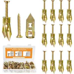 200 count Self Drilling Drywall Anchors with Screws Kit, Multifunctional Drywall Anchor with Sheetrock Screws - Easy Installation Metal Expansion , No Drill Needed, Hold 70LB for Wall
