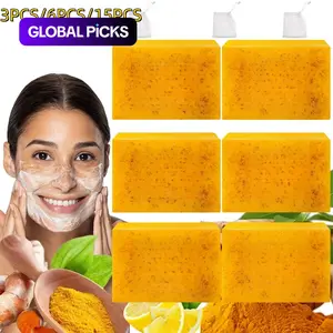 Lemon Turmeric and Kojic Acid Soap Bar, Turmeric Brightening Soap, Summer Face and Body Wash for Men and Women, Daily Skincare Cleansing Cleanser with Soap Saver Bag, Moisturizing Kojic Soap #GLOBAL PICKS
