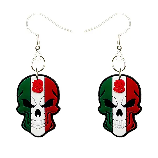 Mexico Flag Earrings Hypoallergenic Silver Plated Fishhooks Yazzle Dazzle Original Artwork Mexican Jalisco Sinaloa Oaxaca Cuisine Beach Skull