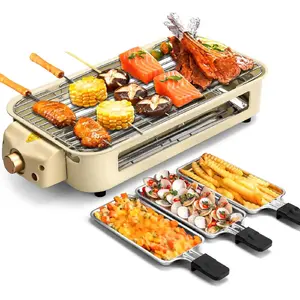 Electric Indoor Grill, 2 in 1 Indoor Grills for Kitchen with Grill Net & Non-Stick Cooking Removable Plate, Portable Electric Korean BBQ Grill, Smokeless Grill