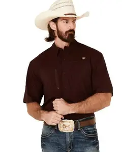 Ariat Men's Men'S Solid Maroon Tek Short Sleeve Button-Down Western Shirt - 10036320-T