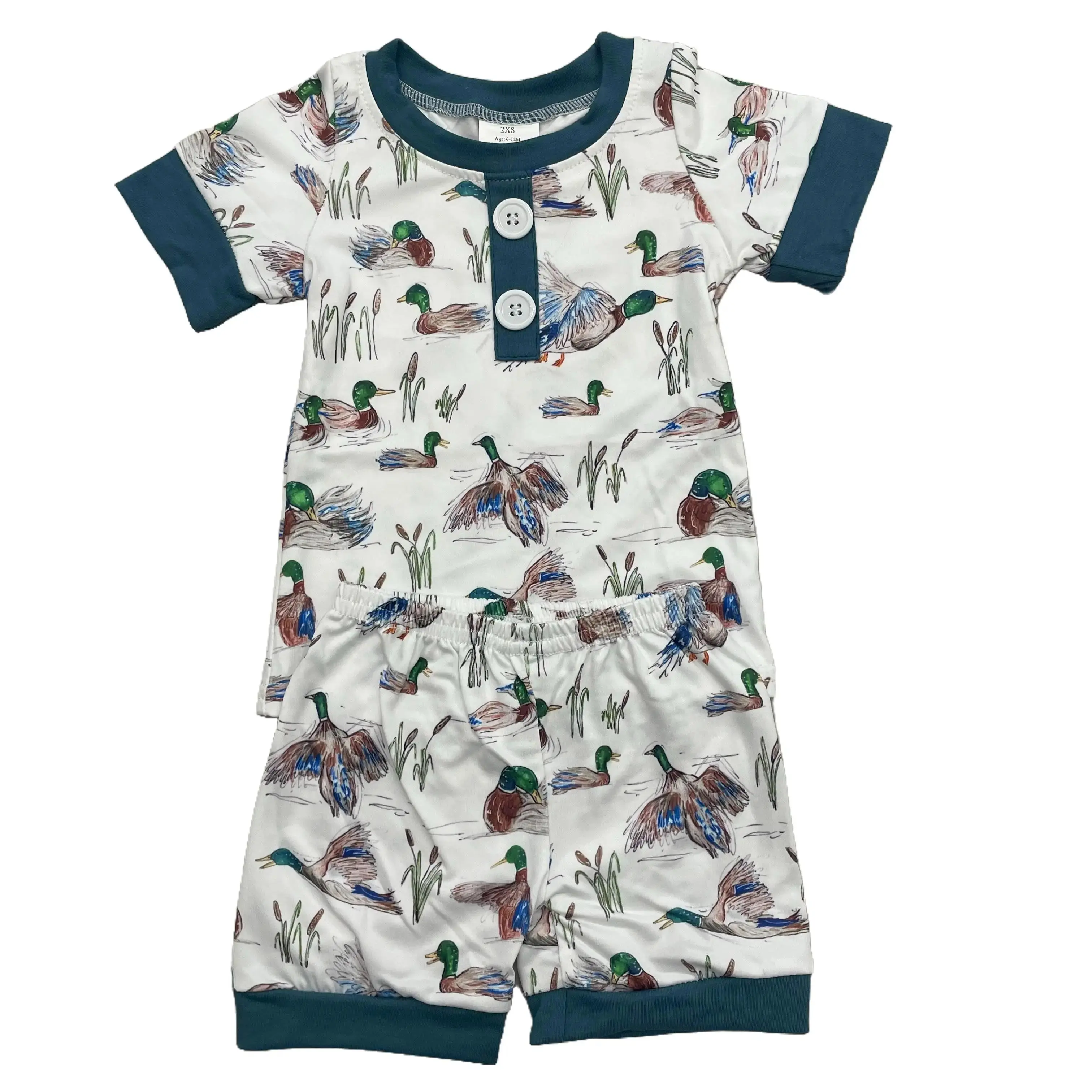 Boys' Mallard Duck Pajamas Set, 2-Piece Summer Cotton Sleepwear, Short Sleeve Graphic Tee and Shorts, Sleepwear Pajamas, Onesie, One Piece Bodysuit