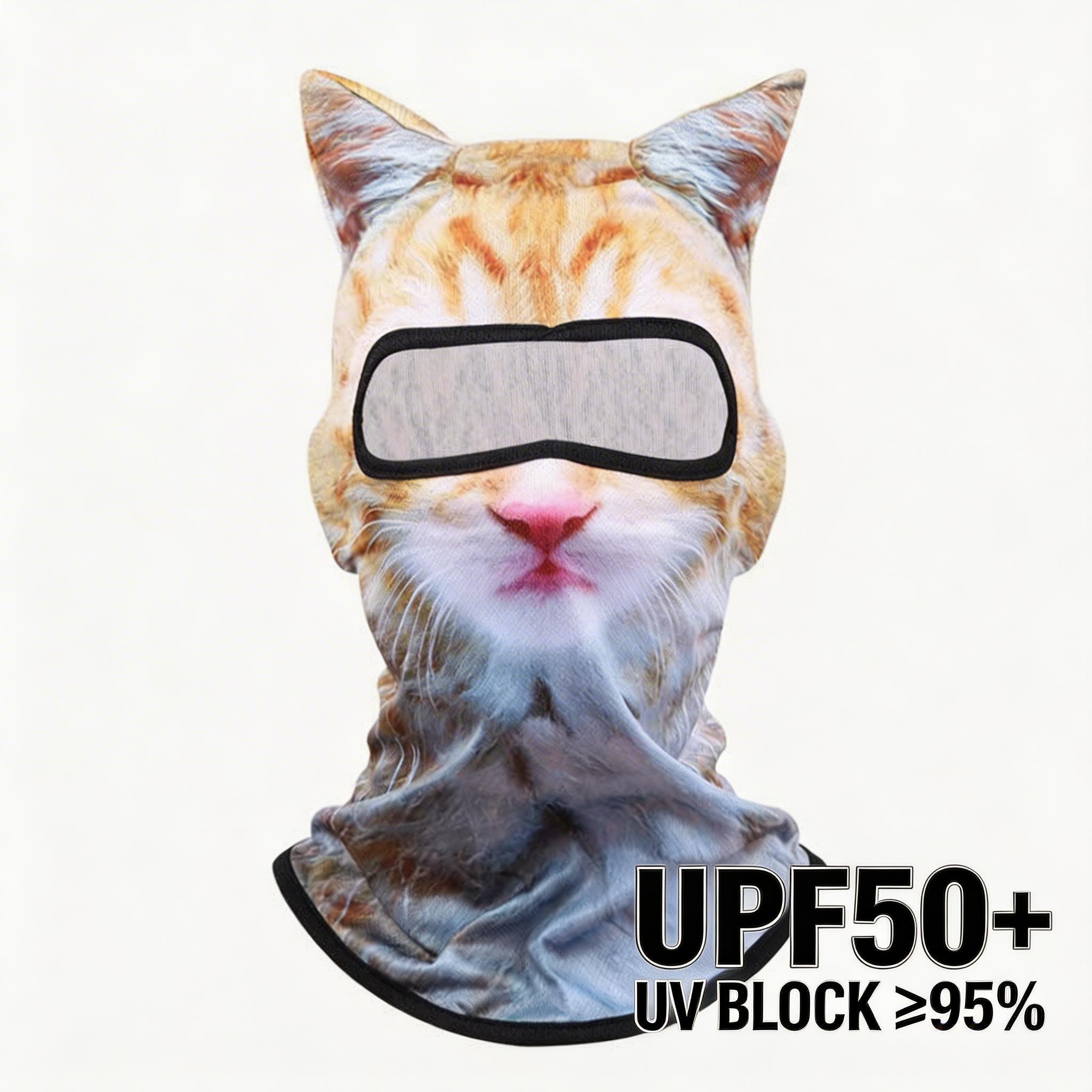 3D Cat Face Balaclava, UPF 50+ UV Protection Full Face Mask, Breathable Animal Headwear with Ears, Sun Protection Face Gini for Cycling, Skiing, Hiking & Outdoor Activities