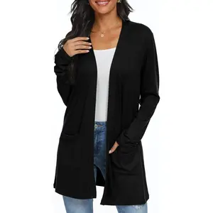 Womens Casual Lightweight with Pocketes Long Sleeve Open Front Cardigan Knitwear Womenswear