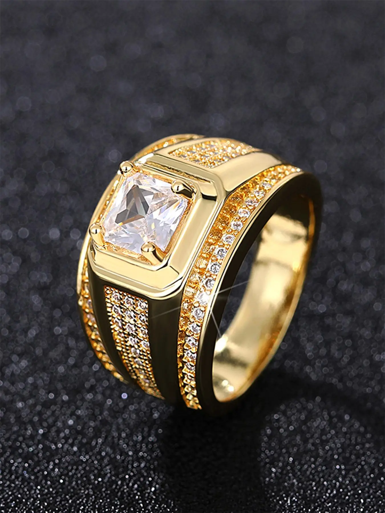 Hot Fashion Rhinestone Decorated Ring, Elegant Wedding Engagement Party Accessories for Men, Trendy All-match & Exquisite Jewelry
