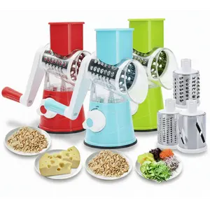 Manual Rotary Vegetable Cutter Cheese Grater 3-Blade Kitchen Slicer