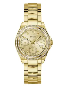 GUESS Female Gold-Tone and Crystal Multifunction Watch