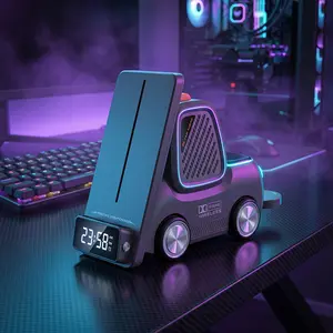 3-in-1 Wireless Charging Station with high-quality Bluetooth 5.3 speaker and time display. Car-shaped  compatible with wireless charging-enabled mobile phones, earphones and watches. fast  stand mount chargers