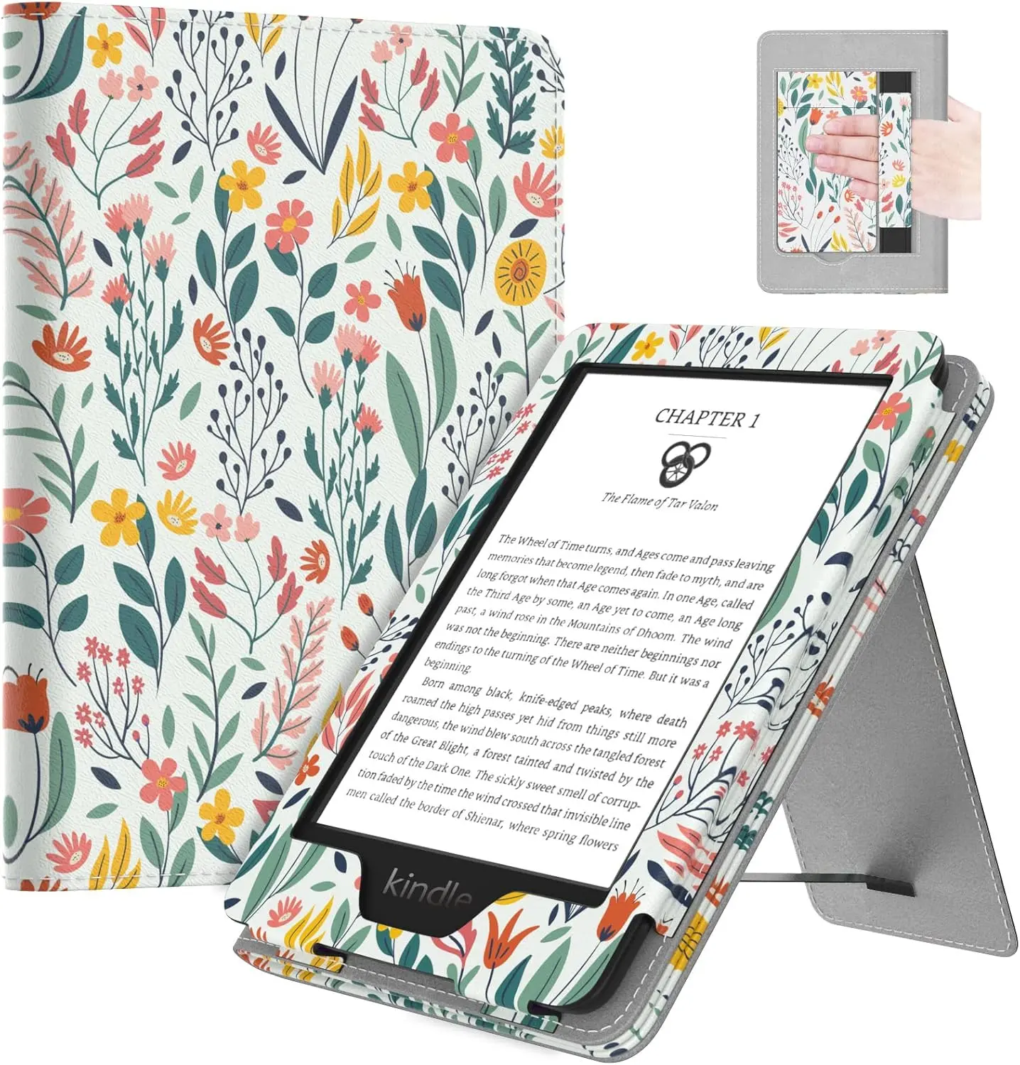 Case Fits All-New 6" Kindle (11th Generation, 2024/2022 Release)(10/8th Gen,2019/2016), Ultra Lightweight PU Shell Cover with Auto Wake/Sleep for Kindle 2024, Flowers
